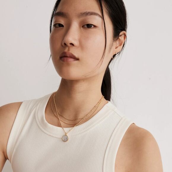 Madewell Mother of Pearl Dainty Layered Necklace Set 3-Pack Vintage Gold NWT - Picture 2 of 13